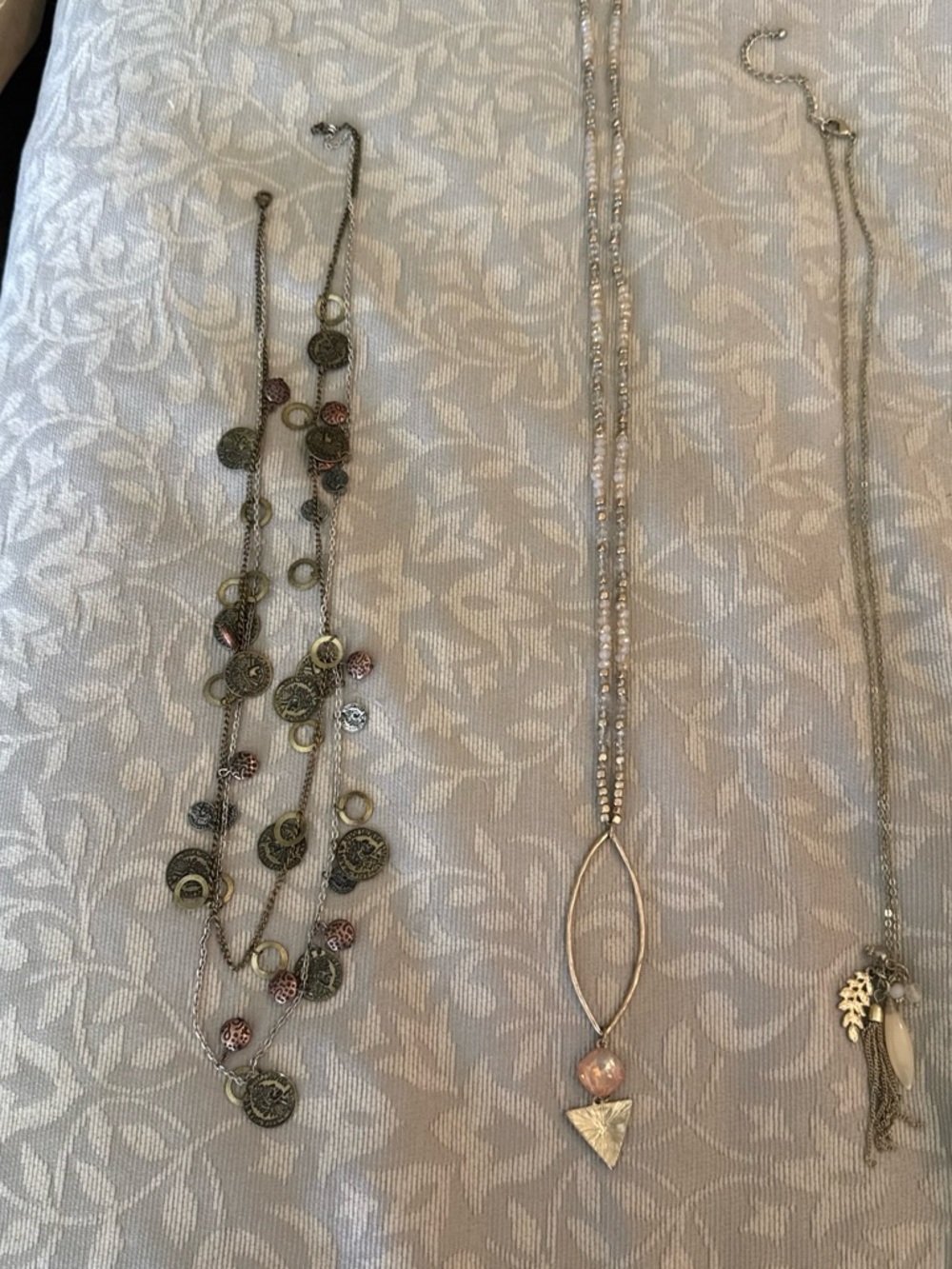 Layered Silver-Tone Necklace with Pale Pink Accent Pendant
